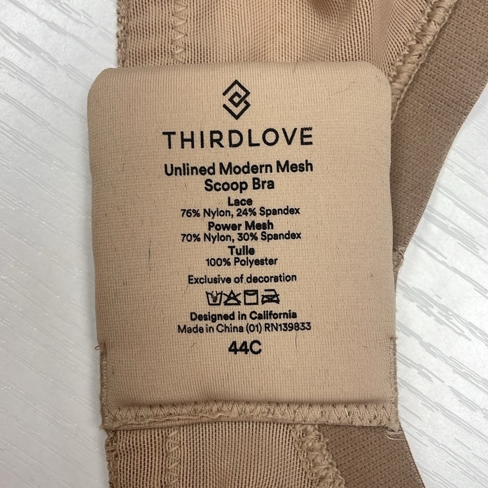 ThirdLove Unlined Modern Mesh Scoop Bra Neutral Beige 44C - Picture 7 of 7